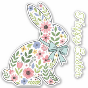 Pink and Blue Wildflower Easter Rabbit