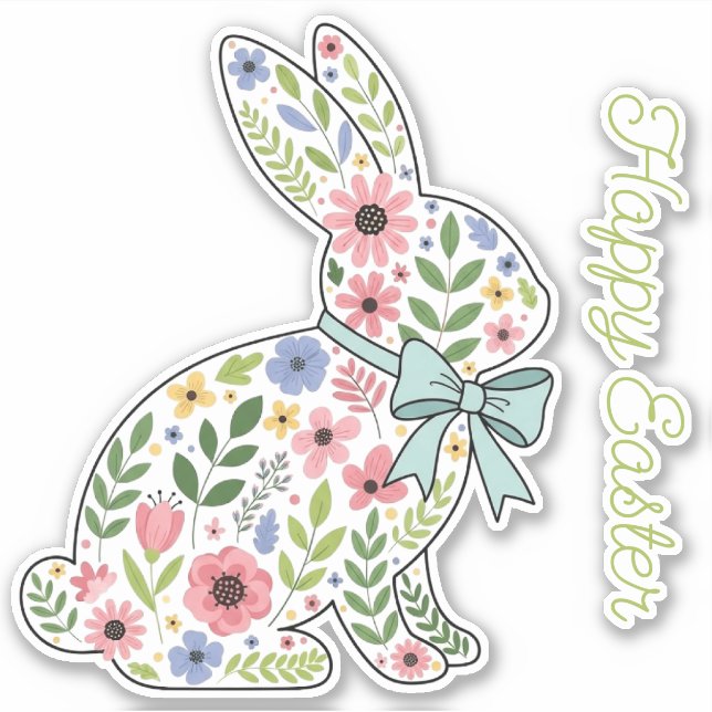 Pink and Blue Wildflower Easter Rabbit (Front)