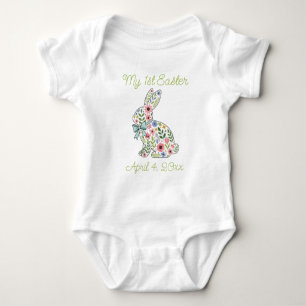 Pink and Blue Wildflower Easter Rabbit Baby Bodysuit