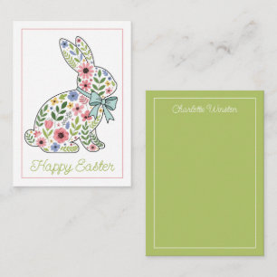 Pink and Blue Wildflower Easter Rabbit Card