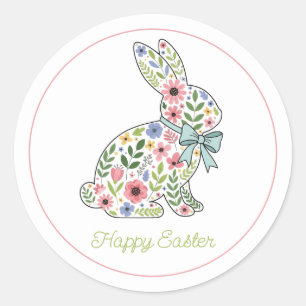 Pink and Blue Wildflower Easter Rabbit Classic Round Sticker
