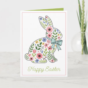 Pink and Blue Wildflower Easter Rabbit Holiday Card