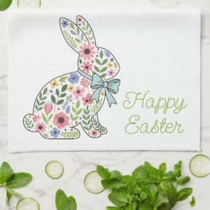 Pink and Blue Wildflower Easter Rabbit Kitchen Towel