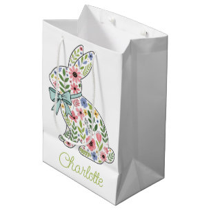 Pink and Blue Wildflower Easter Rabbit Medium Gift Bag