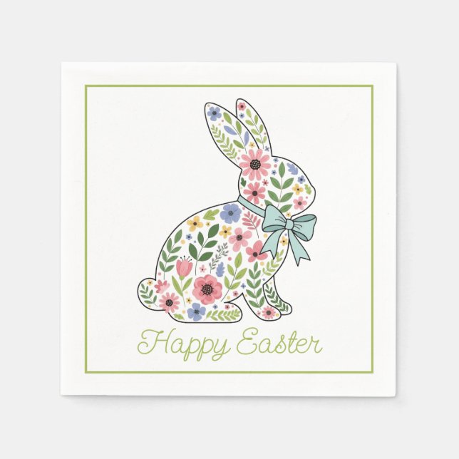 Pink and Blue Wildflower Easter Rabbit Napkin (Front)