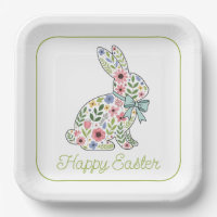 Pink and Blue Wildflower Easter Rabbit
