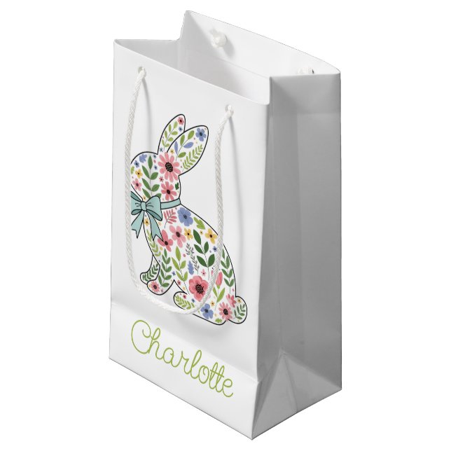 Pink and Blue Wildflower Easter Rabbit Small Gift Bag (Front Angled)