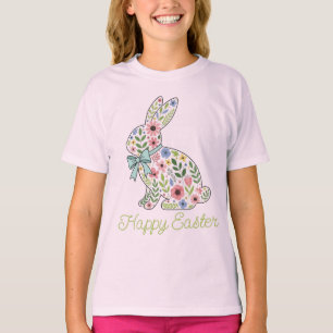 Pink and Blue Wildflower Easter Rabbit T-Shirt
