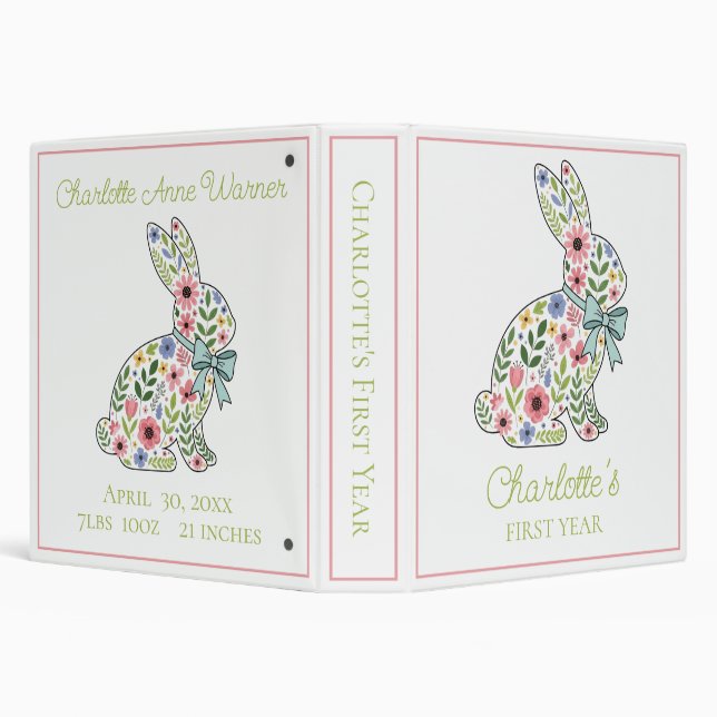 Pink and Blue Wildflower Spring Rabbit Scrapbook Binder (Background)