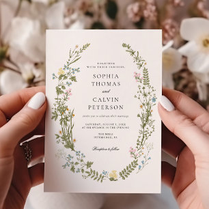 Pink and Blue Wildflower Wedding Invitation