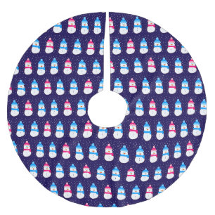Pink and Blue Winter Snowmen Brushed Polyester Tree Skirt