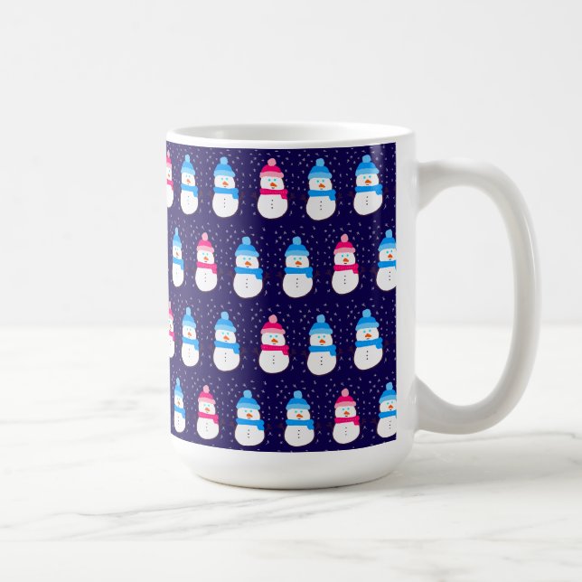 Pink and Blue Winter Snowmen Coffee Mug (Right)