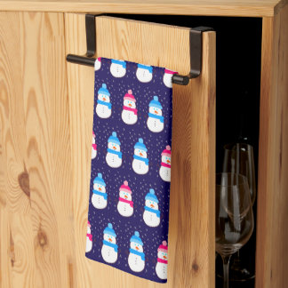 Pink and Blue Winter Snowmen Kitchen Towel