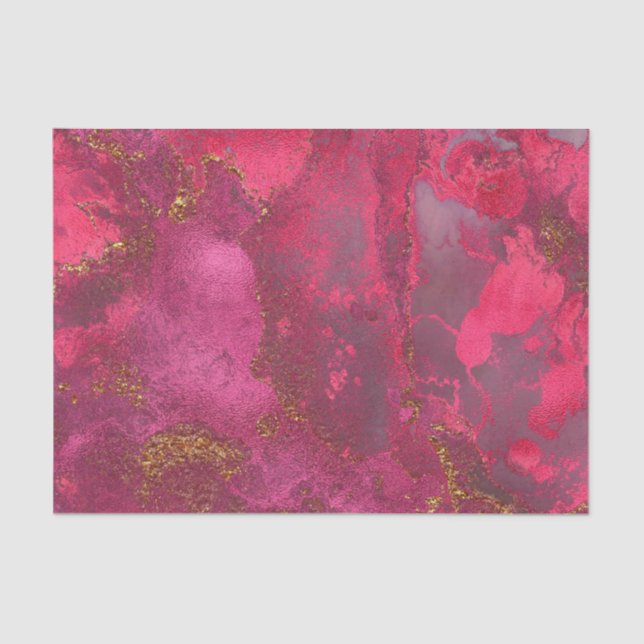 Pink and Blush Rose Gold Ink Gemstone Marble Pink Tissue Paper (Front)