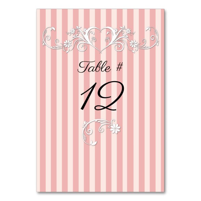 Pink and Blush Striped Modern Wedding  Table Number (Front)