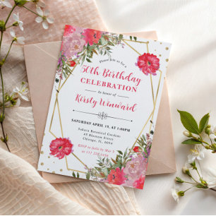 Pink and Blush Summer Flowers 50th Birthday Invitation