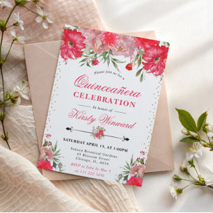 Pink and Blush Summer Flowers Quinceanera Invitation