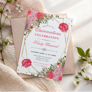 Pink and Blush Summer Flowers Quinceanera Invitation