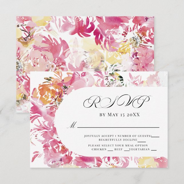 Pink and Blush Watercolor Flower Arch RSVP (Front/Back)