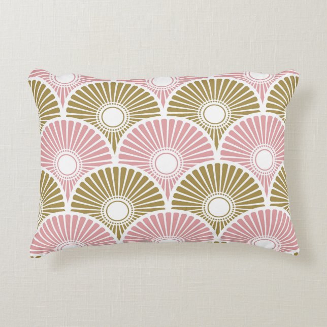 Pink and Brass Chinese Semi Circle Wave Pattern Accent Pillow (Front)