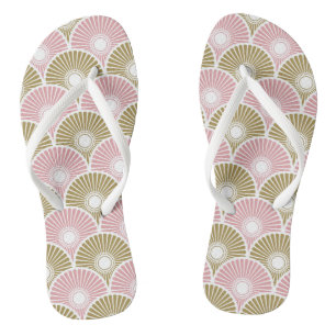 Pink and Brass Chinese Semi Circle Wave Pattern Flip Flops