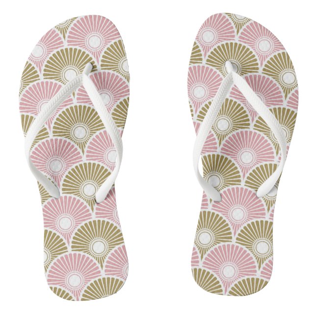 Pink and Brass Chinese Semi Circle Wave Pattern Flip Flops (Footbed)