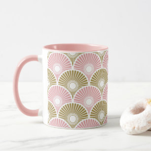 Pink and Brass Chinese Semi Circle Wave Pattern M Mug