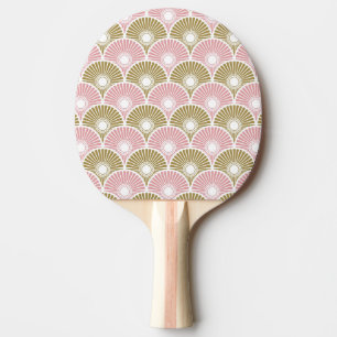 Pink and Brass Chinese Semi Circle Wave Pattern  Ping Pong Paddle