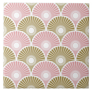 Pink and Brass Chinese Semi Circle Wave Pattern Tile