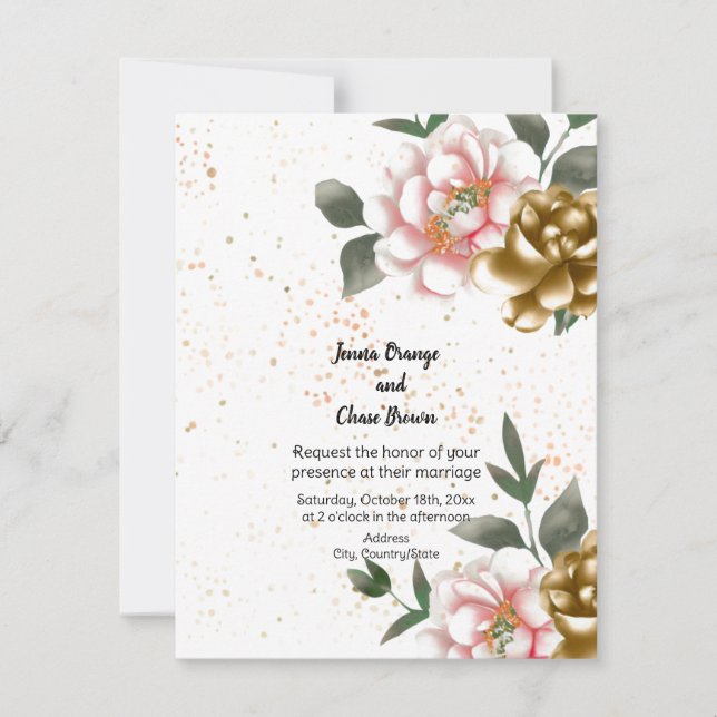 Pink and Bronze Peony Wedding Invitation (Front)