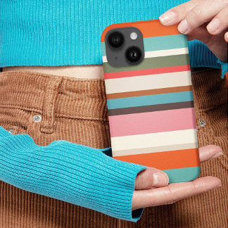 Pink and Brown 70s Hippie Stripes Personalized iPhone 15 Case