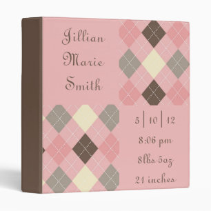 Pink and Brown Argyle Baby Book Binder