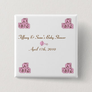 Pink and Brown Baby Blocks 2 Inch Square Button