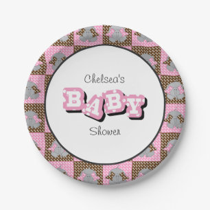 Pink and Brown Baby Elephants   Personalize Paper Plate