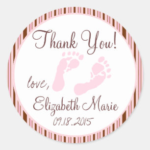 Pink and Brown Baby Shower Classic Round Sticker