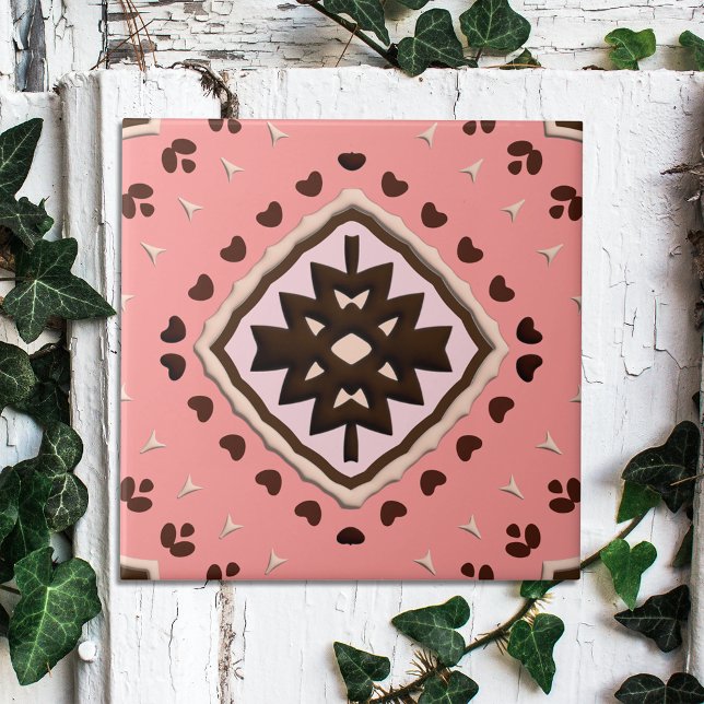 Pink and Brown Beige Medallion Geometric Pattern Tile (Creator Uploaded)