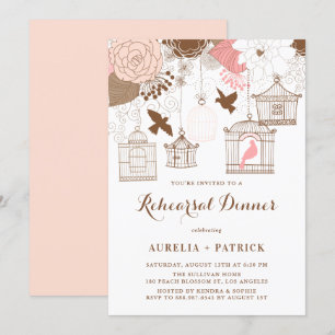Pink and Brown Birdcages Rehearsal Dinner Invitation