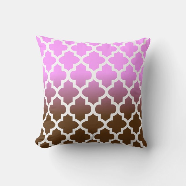 Pink and Brown Blend Quatrefoil Pattern Throw Pillow (Front)