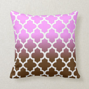 Pink and Brown Blend Quatrefoil Pattern Throw Pillow