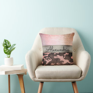 Pink and Brown Camo Personalized Throw Pillow