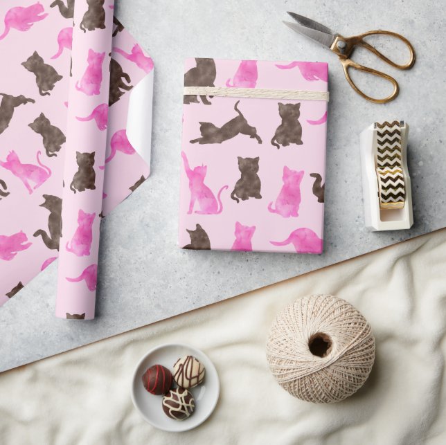 Pink and Brown Cats Wrapping Paper (Crafts)