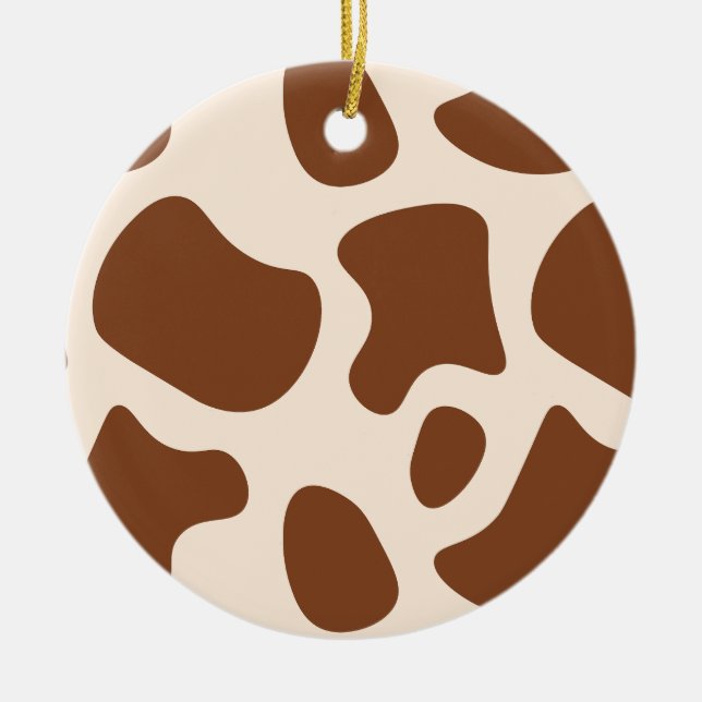 Pink and Brown Cow Print Ceramic Ornament (Front)