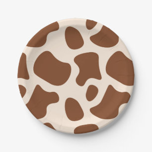 Pink and Brown Cow Print Paper Plate