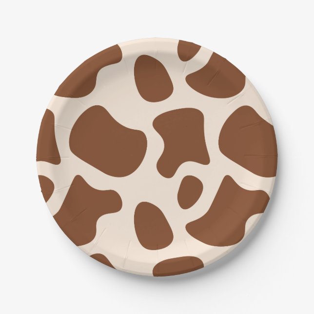 Pink and Brown Cow Print Paper Plate (Front)