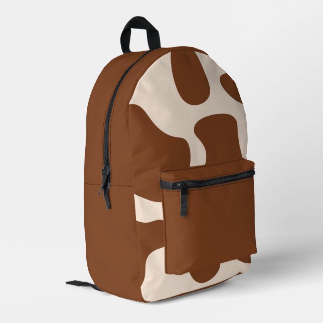 Pink and Brown Cow Print Printed Backpack (Back Corner Left)