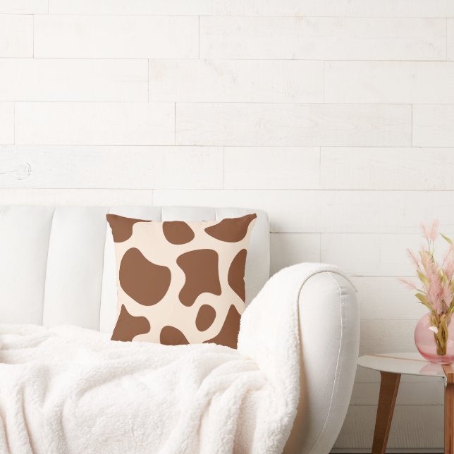 Pink and Brown Cow Print Throw Pillow (Couch)