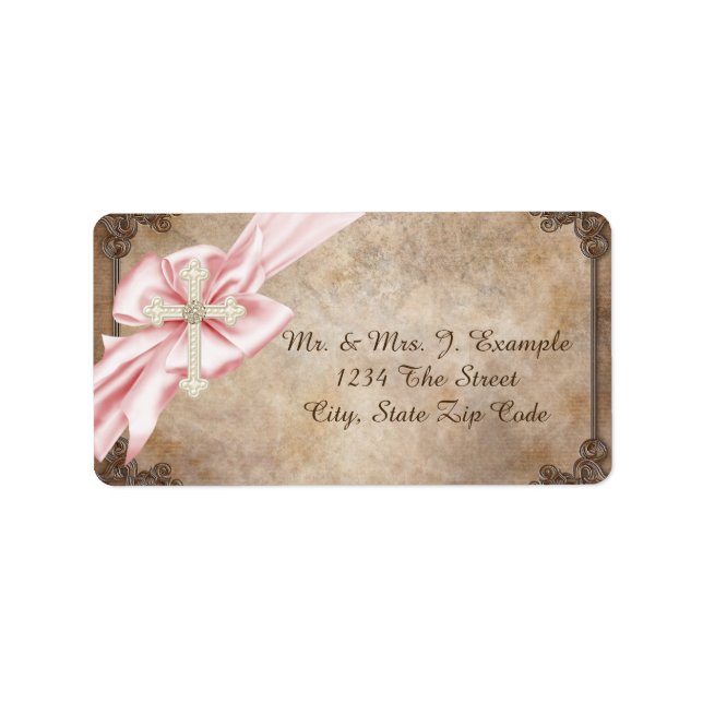 Pink and Brown Cross Address Label (Front)