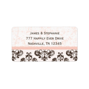 Pink and Brown Damask Address Labels Custom