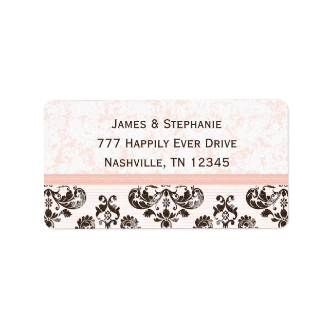 Pink and Brown Damask Address Labels Custom (Front)