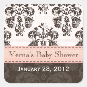 Pink and Brown Damask Favour Labels Stickers